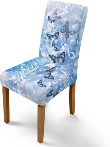 Vista 38 de Rnyleeg Juego de 1 funda para sillas de comedor con diseño de mariposa y rosa azul, elegante, suave, lavable, para cocina, hotel, ceremonia