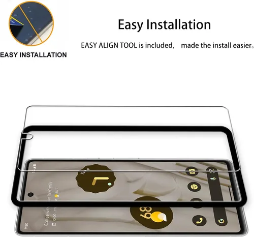 Vista 2 de Marco de fácil alineación diseñado para Google Pixel 7 5G Protector de pantalla de vidrio templado 2-Pack Película protectora de lente de cámara