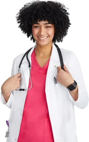 Vista 5 de Healing Hands Abrigo de laboratorio blanco de 6 bolsillos de longitud completa para mujer 5161 Faye Lab Coat The White Coat Minimalist Collection