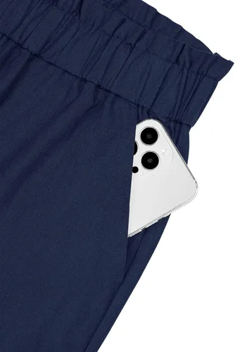 Vista 5 de NIMIN Pantalones sueltos casuales para mujer, cómodos, de trabajo, recortados con bolsillos, elásticos, de cintura alta, estilo paper bag