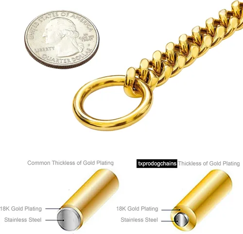 Vista 3 de txprodogchains Collar de Cadena de Oro para Perro de 18K, Cadena de Eslabones Cubanos de 10MM, Cadena de Metal de Acero Inoxidable, Collar