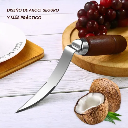 Vista 8 de UPKOCH - Removedor de carne de coco con mango de madera, rascador de acero inoxidable para cocina y hogar, 9.1 x 1.2 in, color marrón oscuro