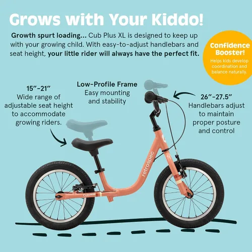 Vista 2 de Retrospec Cub Plus XL Kids Balance Bike - 14in Outdoor Toddler Bike with Adjustable Height 15-21in - Lightweight Aluminum Frame & Hand Brakes for