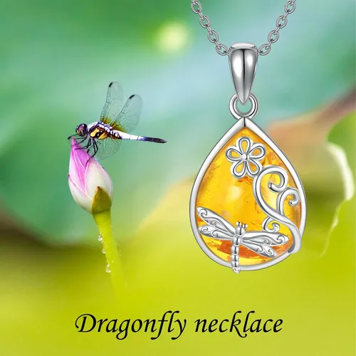 Vista 6 de ONEFINITY Collares de ámbar de plata de ley 925 con colgante de ámbar, regalo de joyería de ámbar para mujer