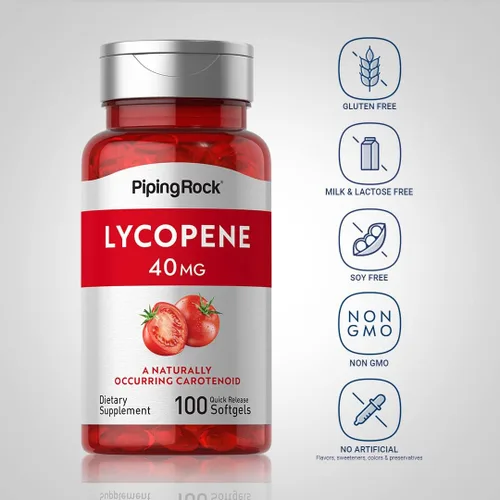 Vista 3 de Piping Rock Suplemento de licopeno 40mg 100 cápsulas blandas Carotenoides Sin OMG, sin gluten