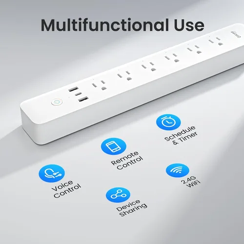 Vista 8 de GHome Smart Regleta de alimentación, protector de sobretensiones WiFi con 6 tomas controladas individualmente, 3 puertos USB, compatible con Alexa