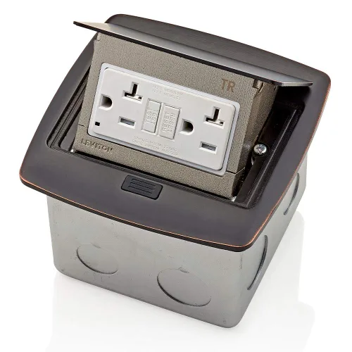 Vista 9 de Leviton Caja de suelo emergente con salida de 15 A, salida GFCI de autoprueba resistente a manipulaciones, PFGF1-MB, color negro