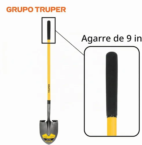 Vista 4 de Truper 31198, Tru Pro - Pala de punta redonda, mango de fibra de vidrio, empuñadura de 10 pulgadas, 48 pulgadas