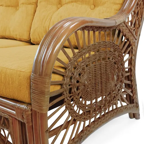 Vista 3 de Malibu Lounge Sofá de tres plazas de mimbre de ratán natural, diseño hecho a mano (cojines marrón claro, colonial)