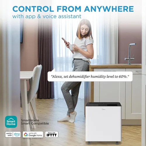 Vista 3 de Midea Deshumidificador de 4,500 pies cuadrados con bomba incluida, 50 pintas, ideal para sótanos, habitaciones grandes y medianas y baños (renovado)