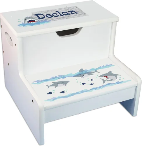 Vista 10 de Taburete de almacenamiento personalizado para niños (ballena azul)