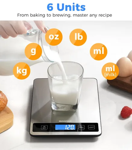 Vista 7 de Báscula de alimentos – Báscula digital de cocina de 33.1 lbs/33 libras con pantalla LCD de visión completa, gramos y onzas, acero inoxidable fácil