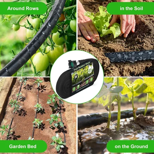 Vista 6 de Manguera plana de remojo de 15 pies para riego eficiente del árbol, diseño duradero de doble capa para jardines, césped y campos de verduras