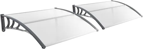 Vista 14 de Tangkula Paquete de 2 toldos de ventana de 30 x 39 pulgadas, toldo moderno de policarbonato para puerta superior con hoja hueca para protección