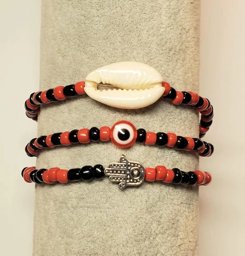 Vista 16 de 3 pcs Ilde Cowrie seashell Evil Eye Hamsa Hand Orisha Santeria Pulseras Bracelet Set