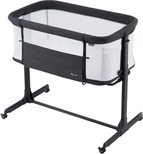 Vista 2 de QUTANIX Moisés para bebé con ruedas, fácil de plegar y ligera, de malla transpirable y altura ajustable, color gris