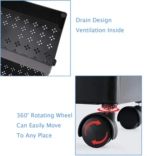 Vista 4 de Carrito de cocina delgado de 4 niveles, organizador de baño para lugares estrechos, estante de almacenamiento multiusos, carrito móvil