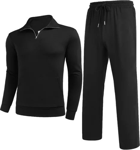 Vista 4 de COOFANDY Conjunto deportivo de 2 piezas para hombre, sudadera para correr, entrenamiento, con cremallera de un cuarto
