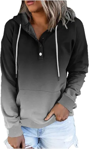 Vista 18 de Sudaderas con capucha para mujer, con cuello de botón, sin botones, con cordón, manga larga, lindas, ropa para adolescentes y niñas