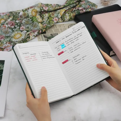 Vista 4 de Diario rayado, cuaderno rayado A5 para mujer, 384 páginas, diario de cuero de tapa dura verde para hombres, cuaderno de rayas universitarias