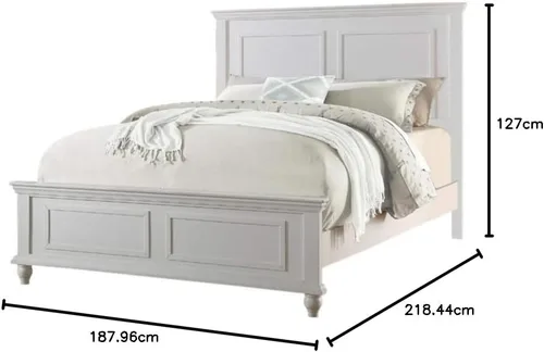 Vista 5 de Benzara Cama de madera cautivadora Cal King, California, color blanco