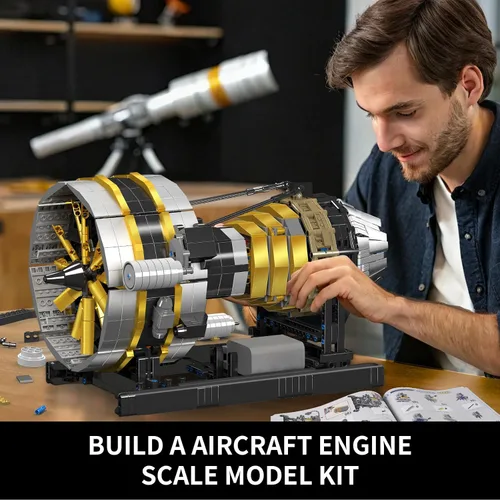 Vista 6 de Mould King Juego de construcción de motor de avión de ciudad, modelo de motor turborreactor que funciona con motor, kit de bloques coleccionables
