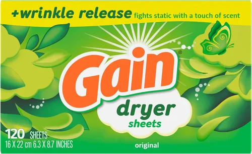 Vista 8 de Gain Hojas de secadora Plus Wrinkle Release, aroma original, 120 unidades, combate la estática con un toque de aroma, sábanas de lavandería