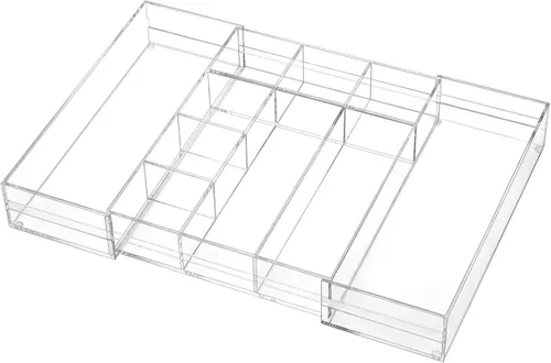 Vista 9 de Briwooody 1 pieza organizador de cajones de escritorio de acrílico de 2 pulgadas de altura, bandejas organizadoras de cajones expandibles con 8