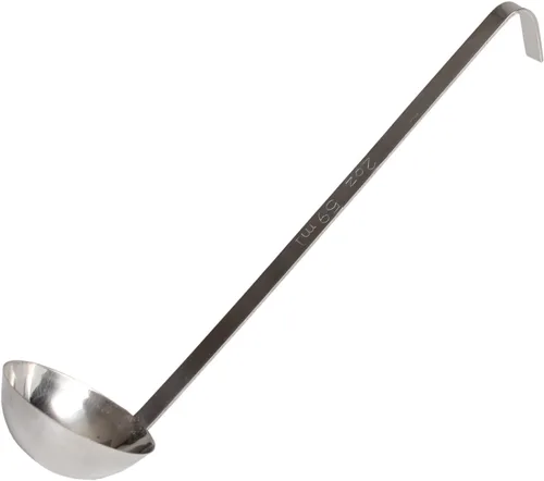 Vista 13 de TrueCraftware - Cucharón de acero inoxidable de 1 onza con mango largo con gancho, cuchara medidora pequeña de grado comercial para salsa de sopa