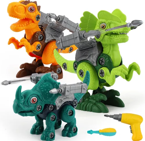 Vista 9 de TOY Life Paquete de 3 juguetes de dinosaurio desmontables para niños de 3, 5, 7 años, juguete de dinosaurio con taladro eléctrico, regalos