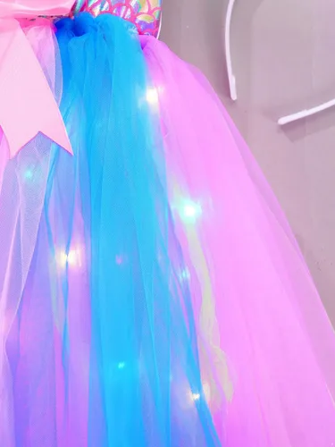Vista 6 de CHICTRY Disfraz de sirena para niños y niñas, vestido de tutú de sirena con luz LED, vestido de Halloween para festival, cosplay, vestido de fantasía