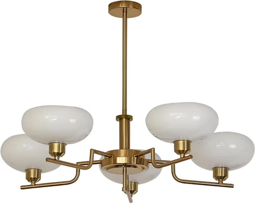 Vista 10 de Candelabros Sputnik dorados de 3 luces, Lámpara de techo de latón cepillado de mediados de siglo, lámpara colgante vintage ajustable estilo granja