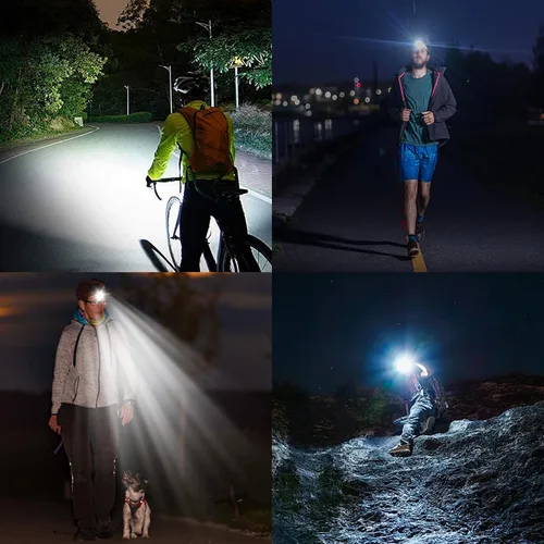 Vista 7 de Linterna frontal recargable LED de 1600 LM, faro de carga USB C oculto, lámpara de cabeza impermeable con batería de 3200 mAh, ligero con múltiples
