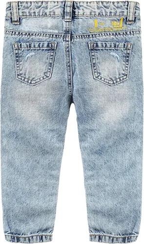 Vista 2 de KIDSCOOL SPACE Pantalones de mezclilla rasgados con banda elástica para bebés y niños pequeños
