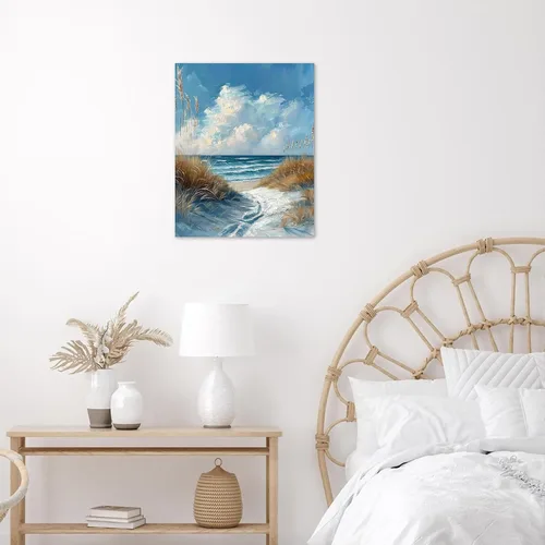 Vista 2 de LB Arte de pared de escena de playa para baño, paisaje de naturaleza costera, lienzo, pinturas de pared, decoración del hogar, océano azul, cuadros