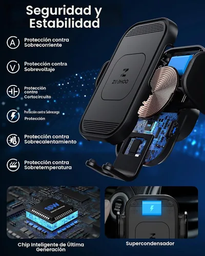 Vista 7 de ZeeHoo Cargador inalámbrico para automóvil, carga rápida de 15 W, soporte de teléfono de auto con sujeción automática, cargador de teléfono celular