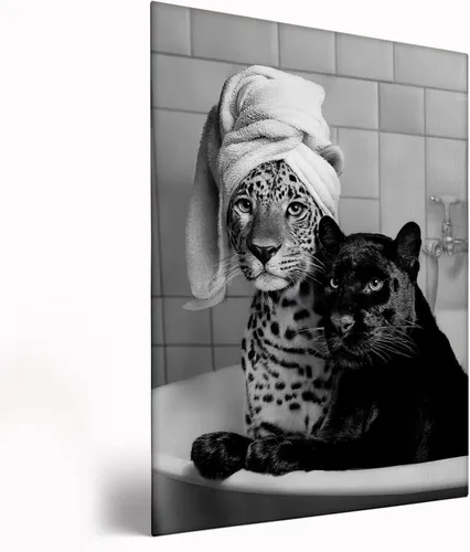 Vista 16 de Impresión de guepardo en el espejo, impresión de fotografía en blanco y negro, leopardo vintage en blanco y negro, fotos de espejo con aspecto