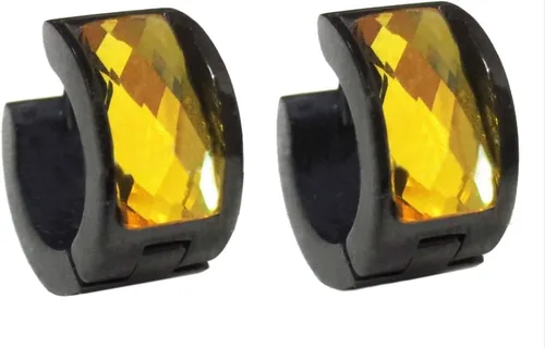 Vista 16 de Aretes de aro de acero inoxidable con cristal multicolor negro para hombres y mujeres