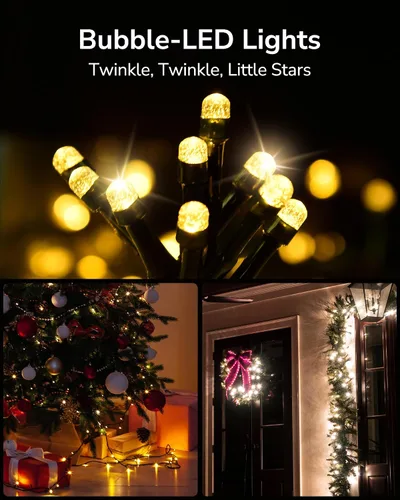 Vista 2 de ULG - Luces de cuerda de Navidad de 2 paquetes mejoradas de 186 pies con 500 LED, luces de hadas impermeables extensibles con función de memoria, 8