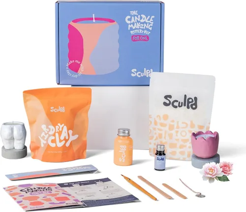 Vista 10 de Sculpd Kit de alfarería para hacer velas para adultos con arcilla secada al aire y juego de pintura acrílica, cera de soja ecológica no tóxica