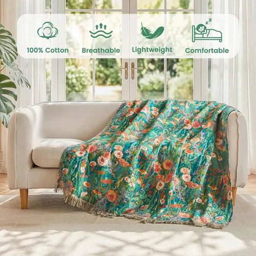 Vista 247 de MSGKV - Manta bohemia/primaveral de algodón para sofá y sala de estar, de gasa acogedora, de 50 x 60 pulgadas 50"x60" Cotton Throw, Woven Bird