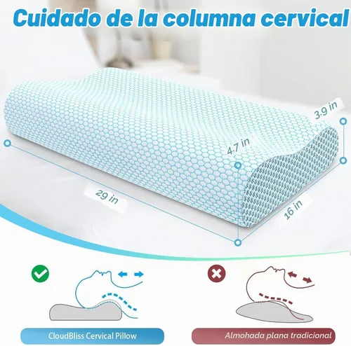Vista 2 de Almohada cervical ergonómica para dormir, tamaño Queen azul