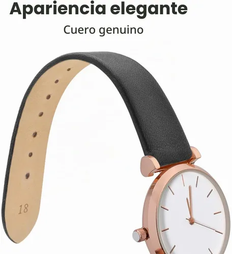 Vista 3 de WOCCI Correa de reloj elegante de 0.315 in de ancho, correa de repuesto de cuero genuino con hebilla dorada (negro)