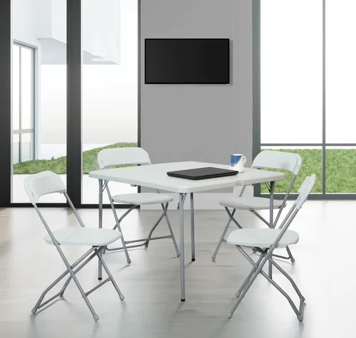 Vista 13 de Office Star - Juego de mesa y sillas cuadradas plegables de resina de 5 piezas, color gris claro