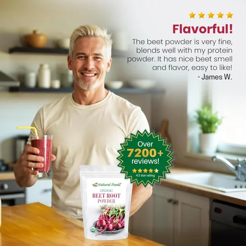 Vista 7 de Z Natural Foods Polvo orgánico de raíz de remolacha – Polvo de remolacha denso en nutrientes con antioxidantes, óxido nítrico para la salud