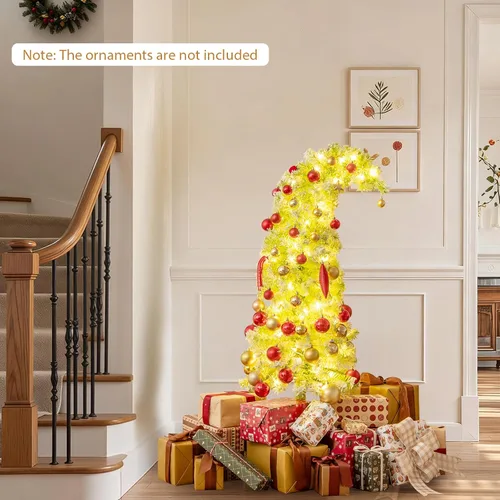 Vista 4 de HAPPYGRILL - Árbol de Navidad artificial de 5 pies con luces preiluminadas, con parte superior flexible, cubierto de copos de nieve, árbol