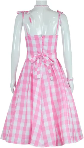Vista 4 de DGXWRG Adult Child Movie Heroine Cosplay Costume Pink Dress Tights Uniform Halloween Stage Performance Party Costume
