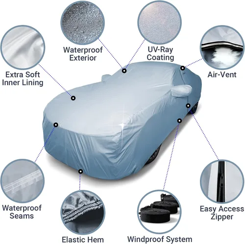 Vista 4 de iCarCover Funda de auto premium para Mitsubishi Lancer 2001-2017, resistente al agua, para todo clima, ajuste personalizado, para interior y plateado