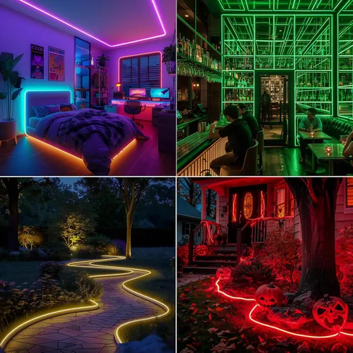 Vista 5 de GZBtech - Tira de luces LED RGB de neón de 5 metros/16.4 pies, impermeable, tira de luces LED de cambio de color AC 110-120V con control remoto