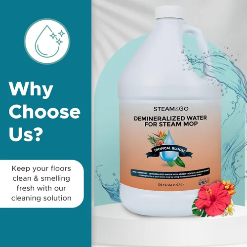 Vista 3 de Steam & Go Solución de limpieza de agua desmineralizada para limpiadores de vapor de pisos y superficies múltiples, compatible con todas las mopas